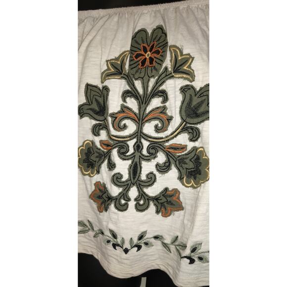 Democracy Peasant Top Sz L Boho Gypsy Off White Beige Flutter Sleeve Runs Small - Picture 5 of 16